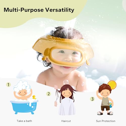 Image of FUNUPUP Baby Shower Cap for Kids, Baby Bath Shampoo Visor Cap Hair Washing Shield Adjustable, Yellow Robot