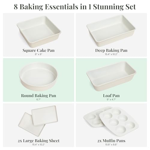 Larder & Vine 8-Piece Bakeware Set | Non-Stick Baking Set with Ceramic Finish | PFAS, PFOA, PTFE, and BPA Free Baking Essentials | Baking Sheets, Muffin Tins and Assorted Baking Pans | French Gray - Thumbnail 2