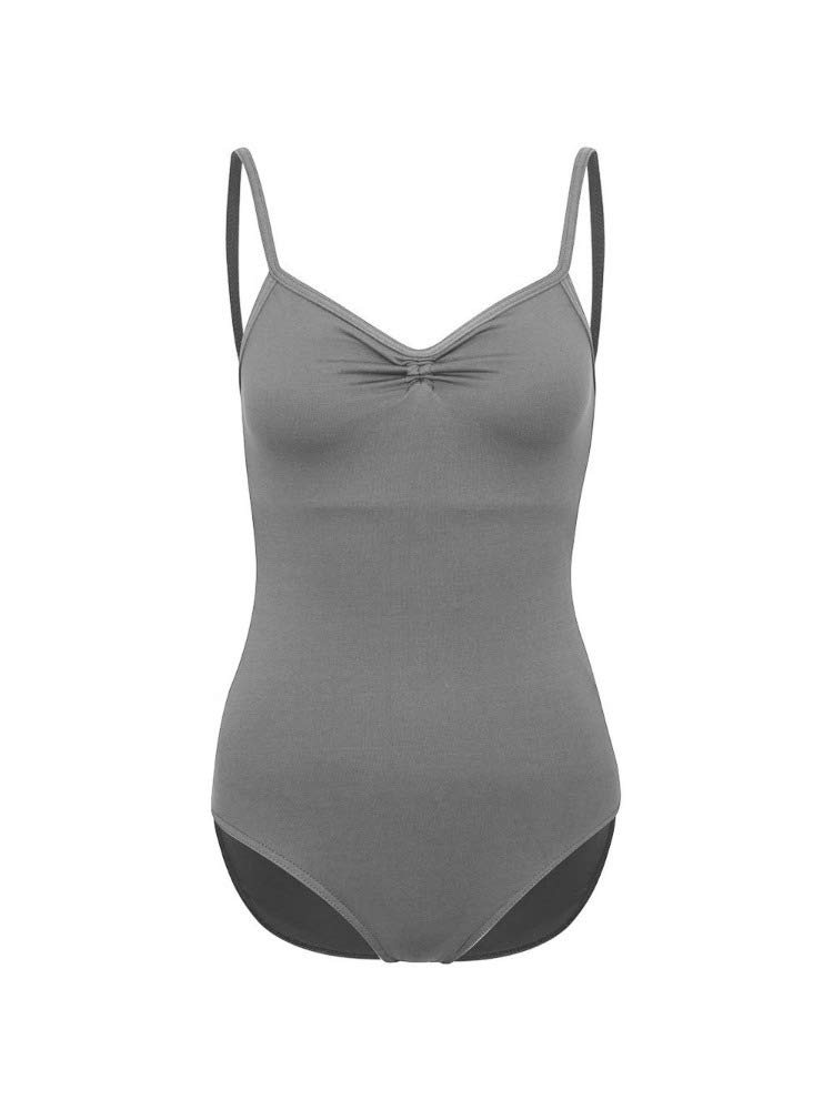 Freed Of LondonAlice Sleeveless Camisole Ballet Dance Leotard with Ribbon Ruched Front and Bra Lining (Grey, 2)