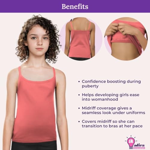 Image of Adira | Camisole for Girls 13-14 Years | Flat Padded Innerwear Vest | Cami for Puberty | Overs Nipples & Gives Confidence at School | Soft, Stretchy Cotton | Pack of 2