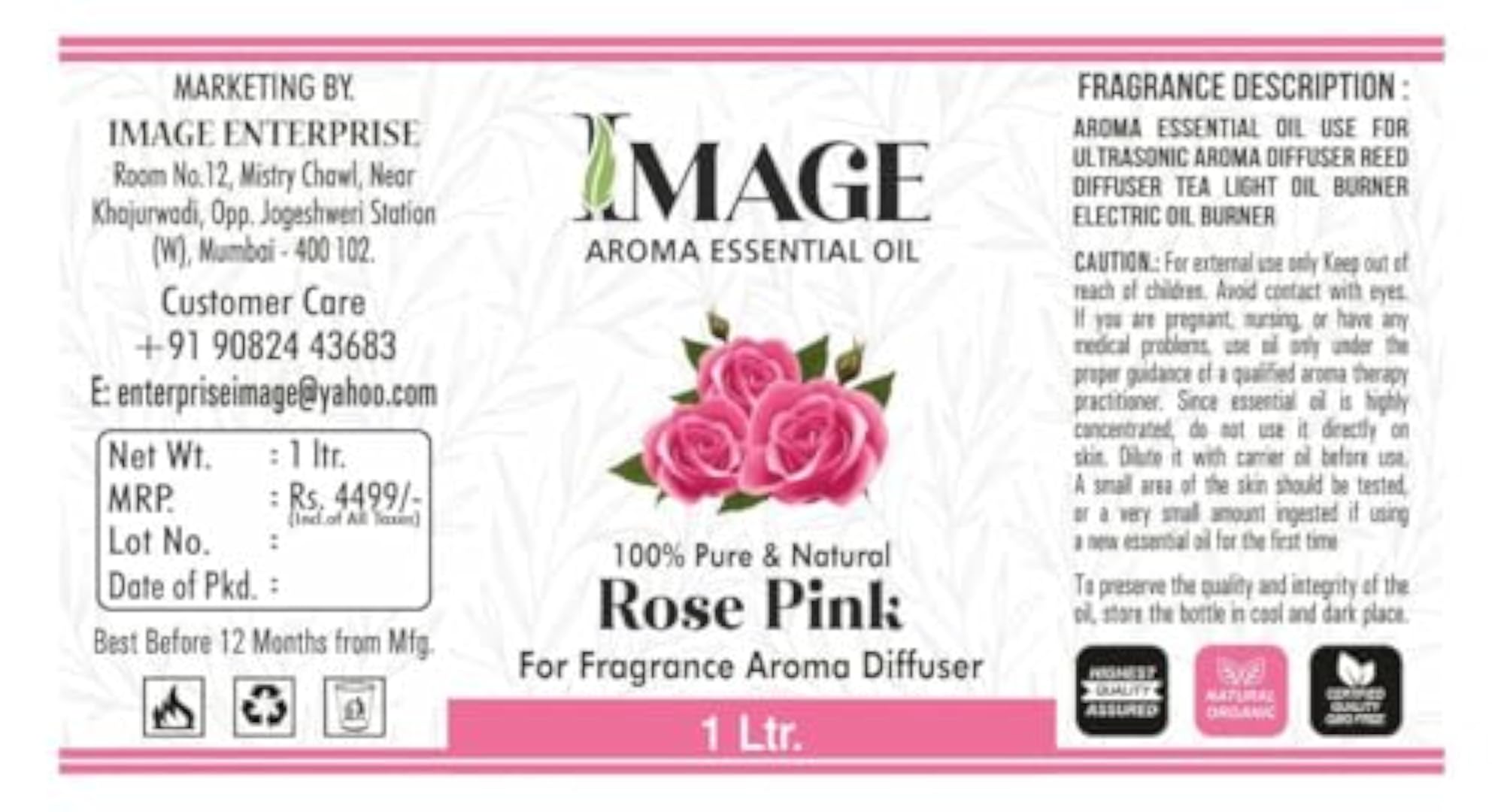Natural Aroma Essential Oil Diffuser Fragrance, Rose Pink 1KG