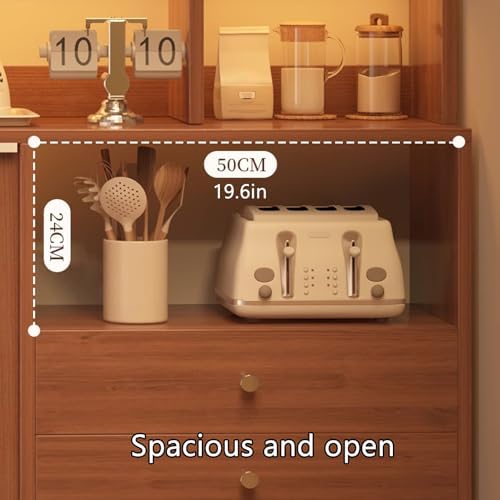 Stylish Buffet Cabinet with Acrylic Sliding Door, Large Capacity Hutch Cupboard, Multi-Functional Kitchen Storage, Coffee Bar Cabinet for Living Room & Bedroom (Brown)
