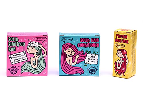 NEU Feste Haarpflege Set Trockene, Strapazierte Haare MORAVA Hochwertige Naturkosmetik - Shampoo, Conditioner, Haarkur - Vegan, Plastikfrei, Sulfatfrei, Zerowaste Cover