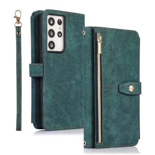 Protection Samsung Galaxy A57 5G antichoc : étui portefeuille cuir vert