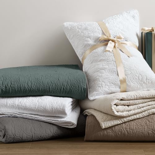 Image of Madison Park Quebec Quilt Set - Luxurious Damask Stitching Design, Cotton Filled Lightweight Coverlet Bedspread Bedding, Shams, King /Cal King(104 inchx94 inch), Dark Grey 3 Piece