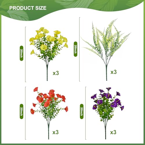 Artificial Flowers for Outdoor,12Bundles UV Resistant No Fade Silk Morning Glory, Realistic Fake Fern for Garden Patio Window Box image 7