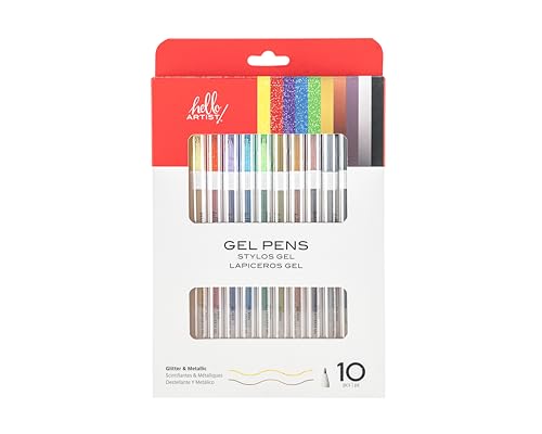 Image of Gel Pens, Set of 10, Metallic and Glitter Colors, Vibrant Colors, Non-Toxic, For Artists, Journaling, Drawing, Coloring, Quick Drying