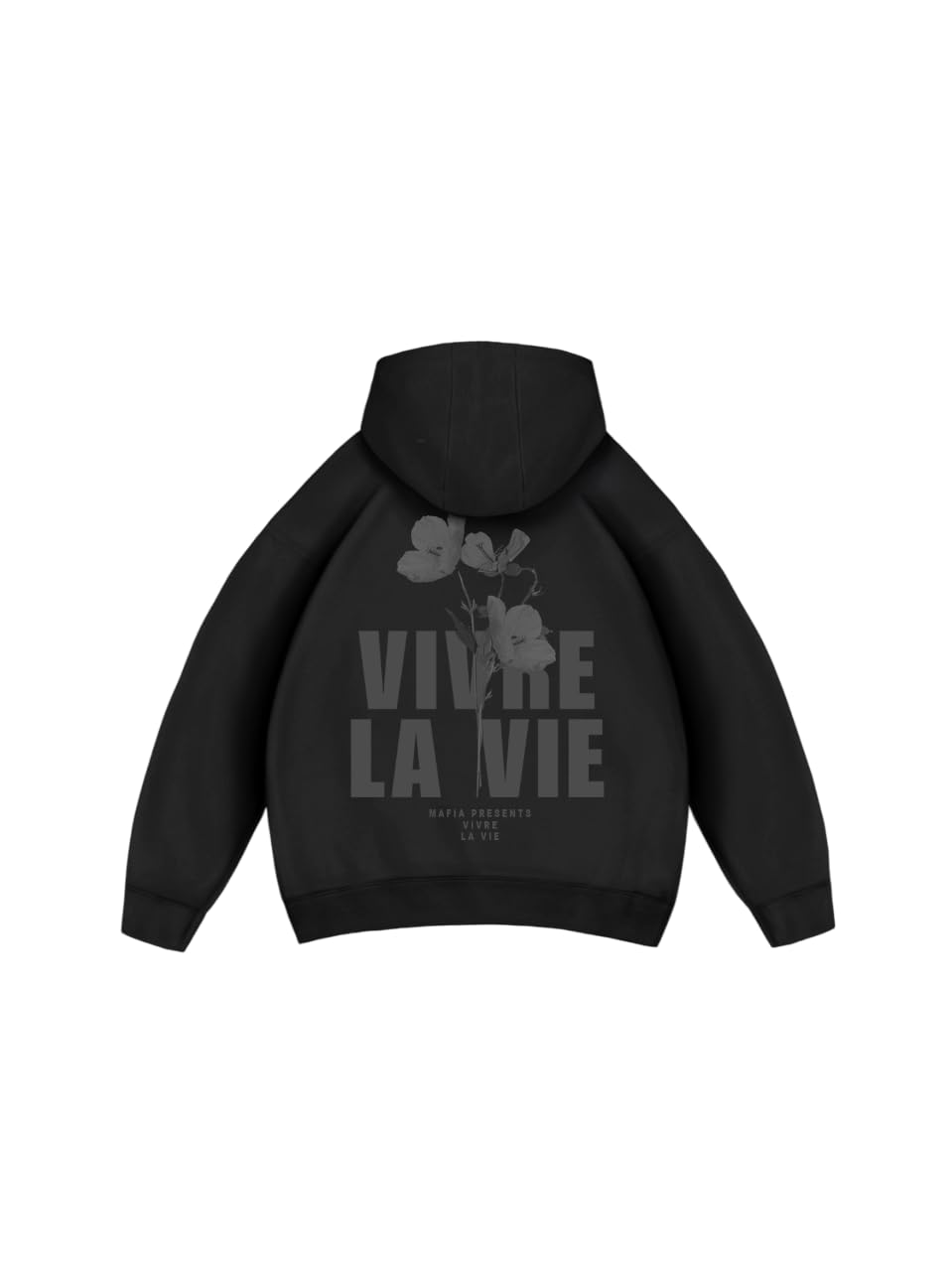 Oversize Vivre La Vie Hoodie - Black and Grey