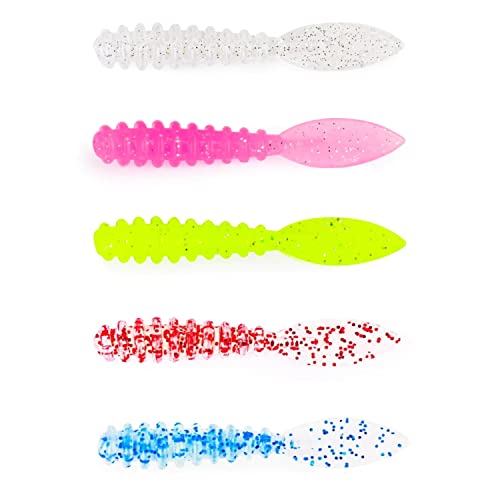 TSURINOYA 1.5インチ 36mm アジング メバリング ケイラム グロー PVC超ソフト マテリアル エビ粉配合 プランクトンパーターン ワーム (5色セット) 1枚目