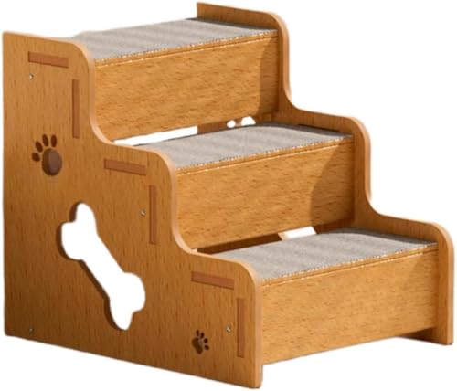 窓のためのカーペットドッグランプ付きポータブルの木製の階段高ベッドソファー 犬用屋内用ドッグステップ 滑り止め大型/中型/小型犬&猫用ハイ (3層)