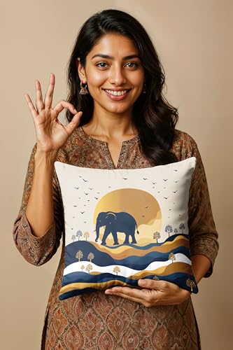 Image of Ultimate Trends Digital Printed Soft Cotton Feel Polyester Decorative Cushion Cover, Modern Eligent Designs, Heavy Long Life Fabric,24 inch X 24 inch Set of 5,Wild Brown Blue