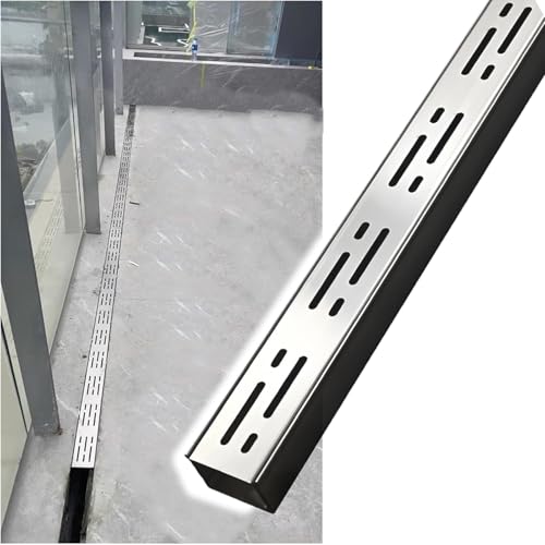 Kit di drenaggio in acciaio inossidabile 304, sistema di drenaggio lineare per esterni, con griglia rimovibile, 10 x 5 cm, per giardino, cortile, fattoria e terrazza, filtro per grondaia resistente
