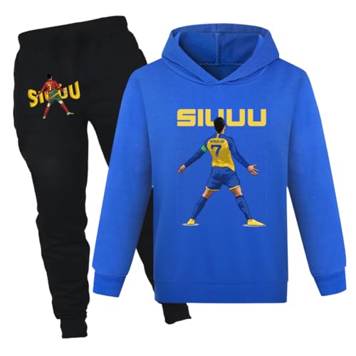 Kit de Fútbol Unisex para Niños Chándales Casuales Sudadera con Capucha de Fútbol y Pantalones Conjunto de 2 Piezas, Blue01., 9-10 años