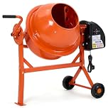 DKIEI 63L Electric Cement Mixer, 220W Concrete Mixer with Wheels and Stand, Portable Mud Mixer Machine for Cement, Stucco, Seeds and Fodder, 230V, 50Hz, 30RPM, Orange
