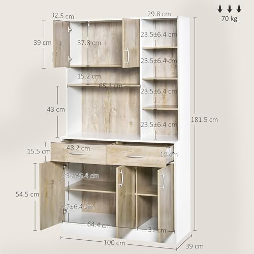 HOMCOM Kitchen Cupboard Sideboard Storage Cabinet Unit with Counter Top, Adjustable Shelves, Drawers for Dining Room, Living Room