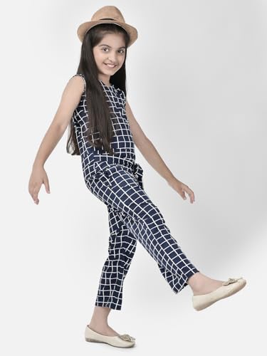 Image of FNOCKS Girls Check Printed Jumpsuit Tie-Knotted Jumpsuit V-Neck