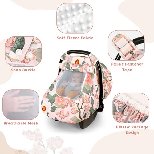 Image of TANOFAR Car Seat Cover Baby, Winter Carseat Cover for Newborn, Infant Car Seat Cover with Windproof and Kick-Proof, Super Warm Plush Fleece Baby Carrier Cover for Infant Boys Girls (Floral)