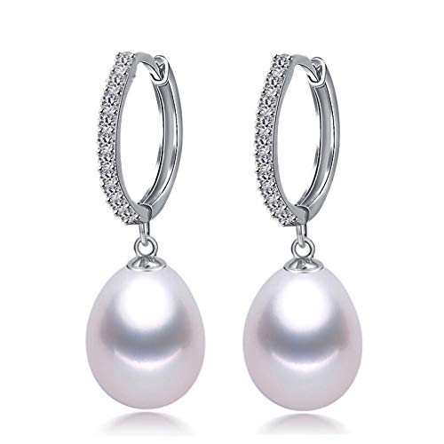 Pendientes de perlas naturales de agua dulce en gota de plata de ley 925 para mujer