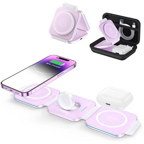 ZUMSEY 3 in 1 Faltbare kabellose Reiseladestation, Apple Ladestation Für Apple Watch und iPhone iPods, Wireless Charger für iPhone 16 15 14 13 12 Pro Max Plus/iWatch 10/9/Ultra/8/7/6/SE/5/4/3/AirPods