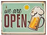 WE Are Open – Cartel de chapa, retro, vintage, decorativo, para pared, puerta, jardín, 33 x 25 cm