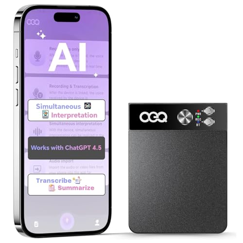 AI Voice Recorder with Simultaneous Interpretation & Real-timeTranscription,64GB AI Speech Processor Powered by ChatGPT with App Control for Business/Education/Interviews,Black