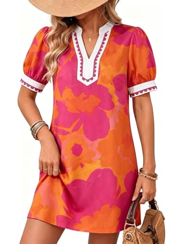 Image of Wkior Women's Summer Trim V Neck Mini Dresses with Pockets (S-XL)