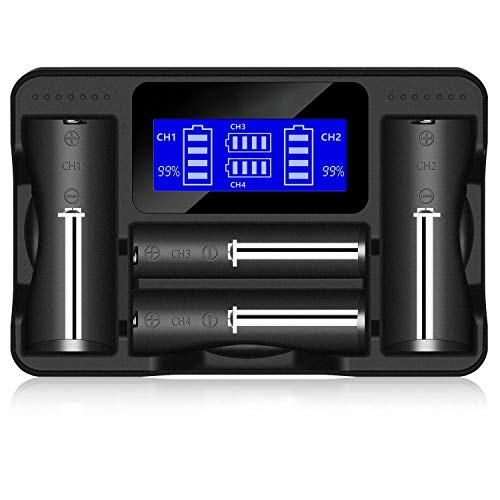 Yangers 18650 Oplader met LCD-display, intelligent opladen, universeel 4-sleuf, USB, intelligente multi-batterijen, parallel-lader voor Li-Ion IMR LiFePO4 NI-Mh Ni-Cd AA AAA AAA AAA AAA AAA SC-batterijen