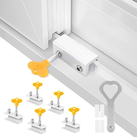 Window Locks 5 Sets, BEoffer Sliding Security Window Locks with Keys for Vertical and Horizontal Windows, No-Drill Install, Adjustable Aluminum Window Door Stoppers Burglar Proof for Home (Silver) Cover