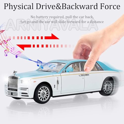Image of Exquisite car Model 1 /24 Rolls-Royce Phantom Model Car,Zinc Alloy Pull Back Toy car with Sound and Light for Kids Boy Girl Gift. (Blue-White)