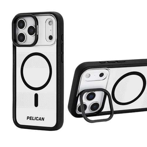 Image of Pelican Protector iPhone 17 Pro Max Case with Camera Stand - Clear | Compatible with MagSafe Rugged Phone Case w /16ft Military-Grade Drop Protection -Heavy Duty Phone Cover for iPhone 17 Pro Max
