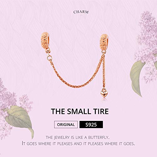 Image of ARTCHARM Heart Safety Chain Charm 925 Sterling Silver Beads fit European Charms Bracelet & Necklace