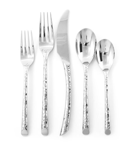 Hampton Forge Olivia Hammered Cutlery Set – 5 Piece Place Setting, Silver