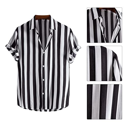 ABAFIP Men's Casual Striped Button Down Short Sleeve Shirt Summer Beach Hawaiian Button up Dress Shirts4