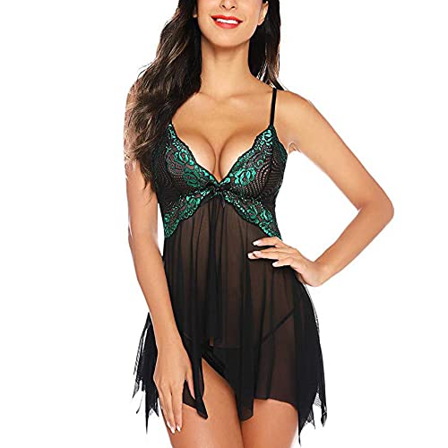 Nuisette Sexy Femmes Chaudes Lingerie Sexy Dentelle Robe Nuisette Robe vêtements de Nuit + String Nouveaux sous-vêtements Nuisettes Transparentes Deep V One-Piece érotique Cover