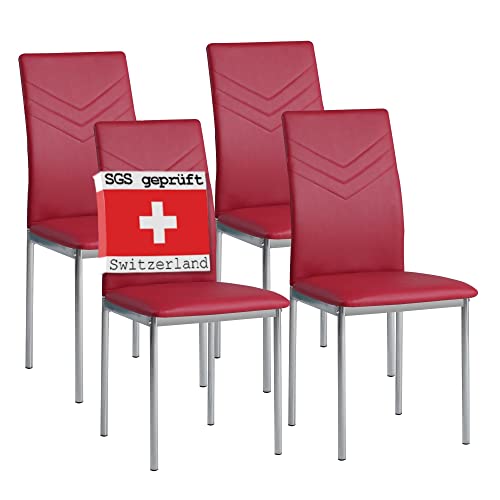 Albatros Verona Lot de 4 chaises, Rouge, Pieds Chrome, SGS Tested