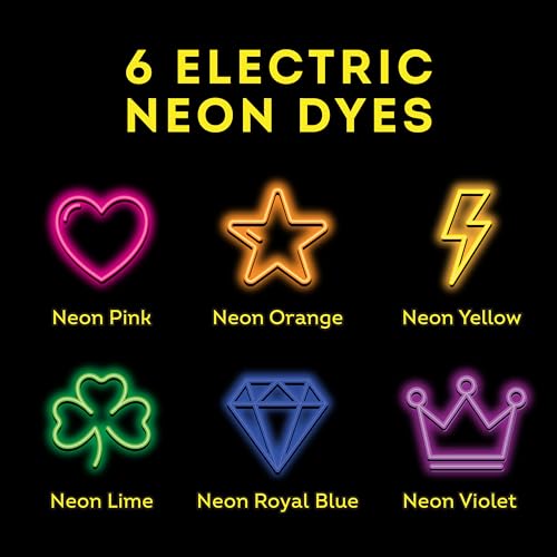 Tulip Neon Tie-Dye Kit, Blacklight Reactive, Easy Application & Techniques, No Mixing, Just Shake & Apply Fabric Dye, Neon Craft Party Activity, 6-Color Kit, 31 pcs