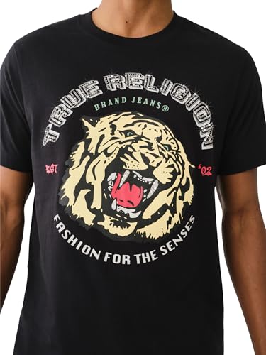 True Religion Men's Tiger Face Bling Short Sleeve Tee - Casual Graphic Crew Neck T-Shirt-Jet Black2
