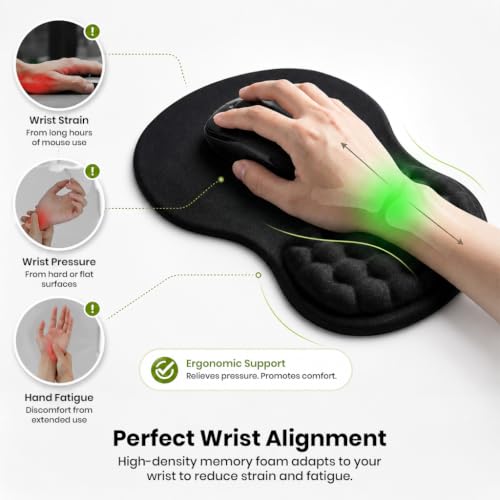 Image of Mouse Pad Wrist Support with Massage Design, Ergonomic Mouse Mat, Memory Foam, Anti-Slip PU Base, Cushion Mousepad Wrist Rest Pain Relief for Laptop, Computer, Gaming Mouse Pads (12x8inch)