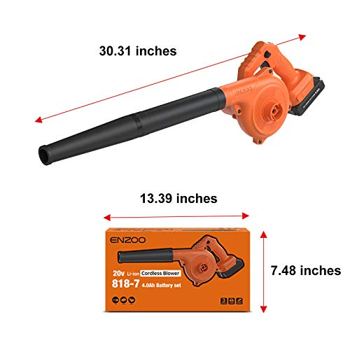 ENZOO Cordless Leaf Blower / Dust Vacuum 2-in-1 Designed for Light Yard Work and Hard Surface Sweeping Variable Speed MAX 20V Includes 2.0Ah Lithium-Ion Battery and Charger (Orange)