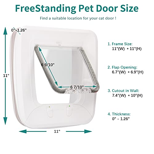 Freestanding Cat Door With Magnetic Keys, Upgraded Interior And Exterior Pet Door With 2 Auto-Sensing Keys, 4 Locking Modes, Safe And Durable Frame (11.81" X 11.41"X 3.93", White) #TOP1