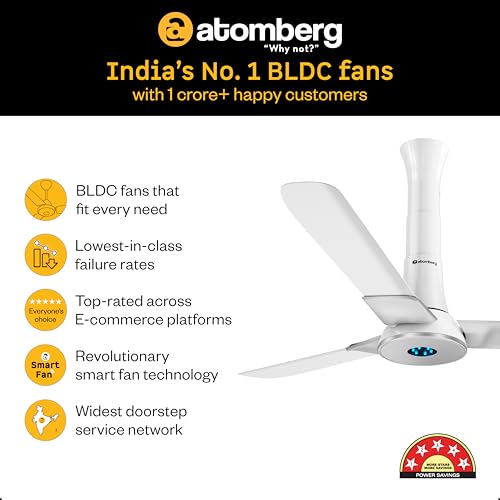 Image of atomberg Studio Smart+ 1200mm BLDC Ceiling Fan with IoT & Remote | BEE 5 star Rated Energy Efficient Ceiling Fan | High Air Delivery with LED Indicators | 2+1 Year Warranty (Marble White)