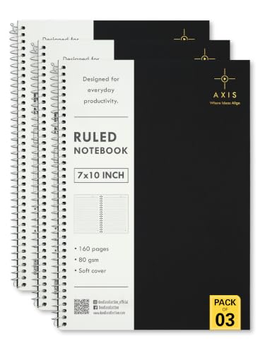 Image of DOODLE B5 Spiral Notebook Set of 3 | 7 x 10 Inch Large Ruled Notebooks | 160 Lined Pages, 80 GSM Thick Paper | Soft Cover Journal for Study, Office, Work & Note Taking (AXIS)