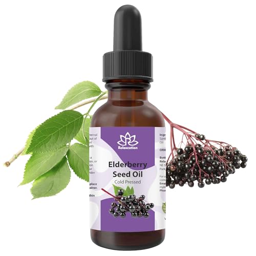 Relaxcation Elderberry Seed Oil Cold Pressed Unrefined Carrier Oil for Face Hair Nails & Body | Lightweight Botanical Extract for Travel Glow Blends & Skin Care (0.5 oz)