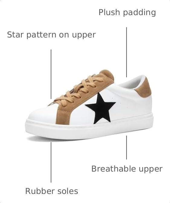 Image of PARTY Women's Fashion Sneakers Lace Up Casual Low Top Comfortable Cushioned Walking Tennis Shoes Trendy Daily Shoes,Podcast,Brown Met,9