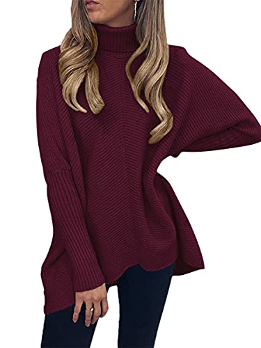 Image of ANRABESS Womens Casual Fall Sweater Turtleneck High Neck Batwing Sleeve Oversized Sweater Dress