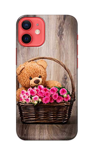 Image of PRINTFIDAA Roses and Teddy Bear in The Wicker Hard Back Cover for Apple iPhone 12 / iPhone 12 Pro (6.1 inch), A2403, A2172, A2402 Back Cover -(P6) KAT1004