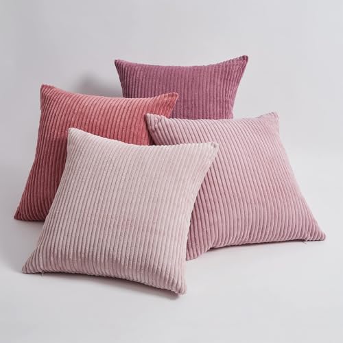 Image of Topfinel Throw Pillow Cover 4pc Set - Multi Pink Combo - 26 inch x 26 inch Solid Cozy Corduroy Square Accent Decorative Cushion Case for Couch Sofa Chair Bed & Home, Only Covers