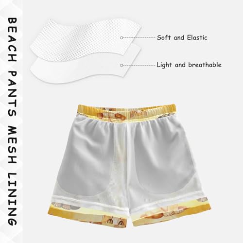 Pigsaly Boys' Swim Board Shorts Watercolor Yellow Cute Cat Boy's Swim Trunks Kids Swimwear 4T4