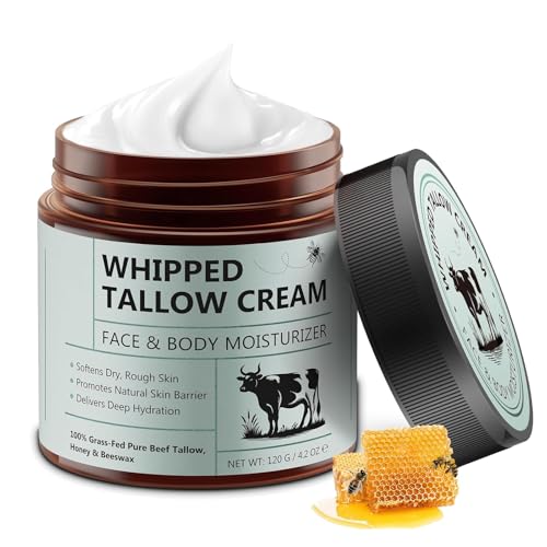 AsyinXson Beef Tallow Crema,Crema Hidratante Batida De Sebo Y Miel, Crema de Sebo Natural para el Cuidado de la Piel, Nutre e Hidrata,BáLsamo Facial Hidratante Para Cara Y Cuerpo，120g