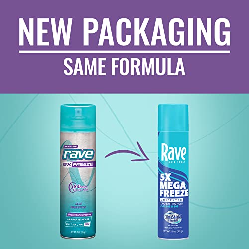 Unscented Aerosol Hairspray By Rave - 5X Freeze Hair Spray For Heat Protection, Volume And Shine - Climashield For Extra Humidity And Long Lasting Firm Hold - Minimizes Frizz And Static #TOP1